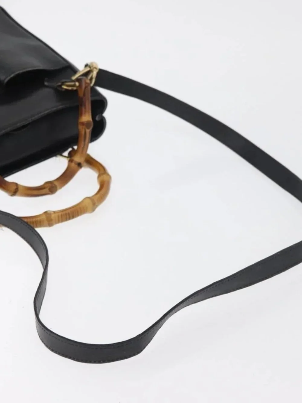 GUCCI Bamboo Hand Bag Leather 2way Black Gold 001 123 1638 Auth 175334